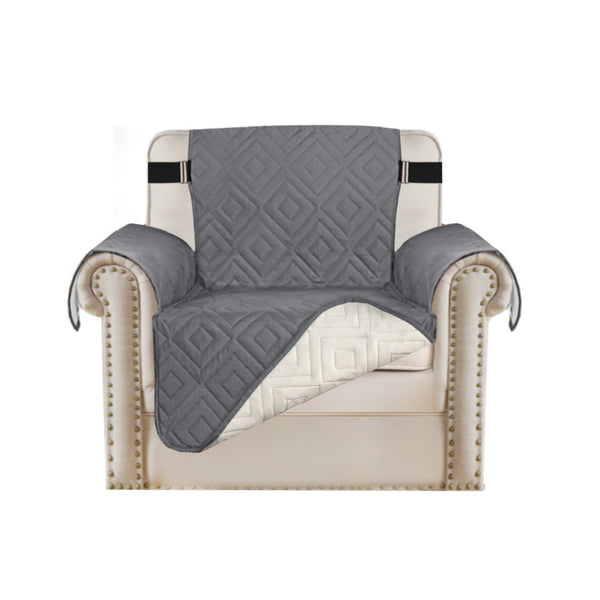 Waterproof Reversible Quilted Sofa Cover with Non Slip Strap for Single-Seat Grey
