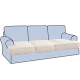 Stretch T Cushion Chair Sofa Slipcover T-Shape Cushion Covers White-3 Seats