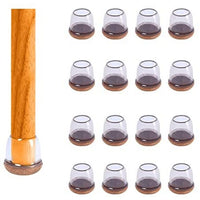 Set of 16X Extra Silicone Chair Leg Floor Protectors with Wrapped Felt-Round Transparent Style