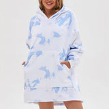 Unisex Extra Large Cozy Warm Hooded Blanket Hoodie White Blue