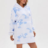Unisex Extra Large Cozy Warm Hooded Blanket Hoodie White Blue