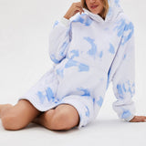 Unisex Extra Large Cozy Warm Hooded Blanket Hoodie White Blue