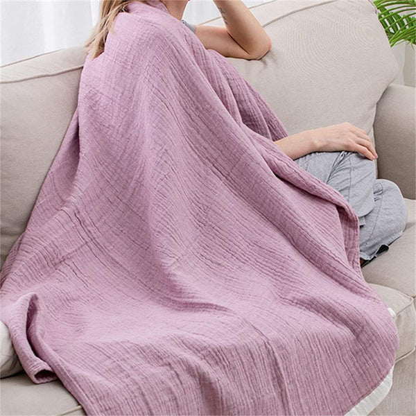 130 x 150cm Cotton Light Comfortable Muslin Blanket for All Season-Purple