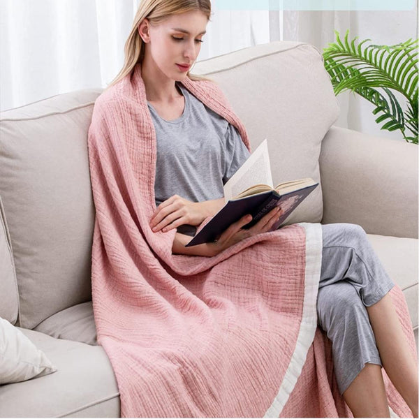 130 x 150cm Cotton Light Comfortable Muslin Blanket for All Season-Orange