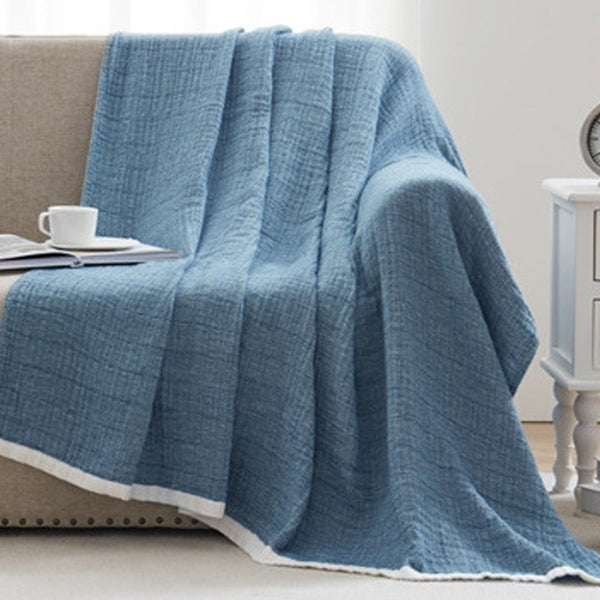 130 x 150cm Cotton Light Comfortable Muslin Blanket for All Season-Blue