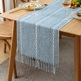 Farmhouse Table Runner Rustic Linen Boho Table Runner for Dining Table Blue