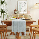 Farmhouse Table Runner Rustic Linen Boho Table Runner for Dining Table Blue