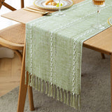 Farmhouse Table Runner Rustic Linen Boho Table Runner for Dining Table Green