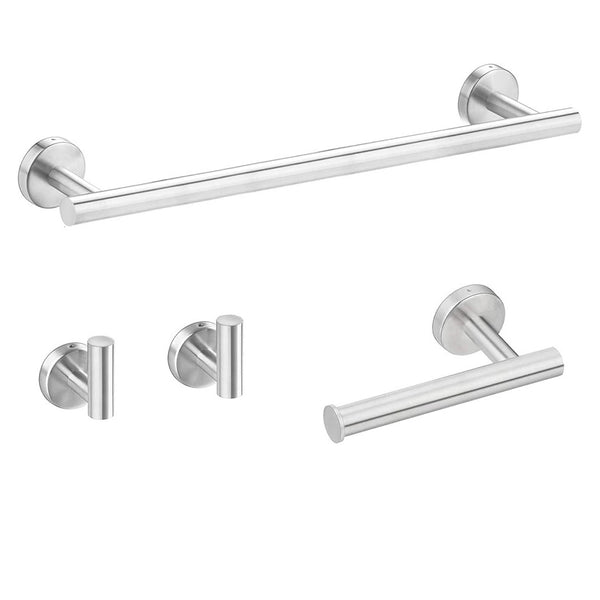 Set of 4 Pcs Bathroom Hardware Set Wall Mount Towel Holder Paper Holder Bundle Silver