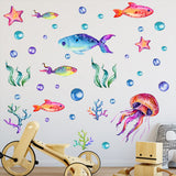 Set of 2Pack Self Adhesive Luminous Ocean Fish Flower Wall Stickers-Blue