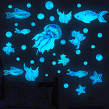 Set of 2Pack Self Adhesive Luminous Ocean Fish Flower Wall Stickers-Blue