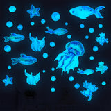 Set of 2Pack Self Adhesive Luminous Ocean Fish Flower Wall Stickers-Blue