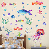 Set of 2Pack Self Adhesive Luminous Ocean Fish Flower Wall Stickers-Blue