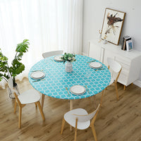 Round Tablecloth Waterproof Moroccan Trellis Table Cloth Elastic Edge 152cm-Green