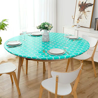 Round Tablecloth Waterproof Moroccan Trellis Table Cloth Elastic Edge 152cm-Green