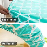 Round Tablecloth Waterproof Moroccan Trellis Table Cloth Elastic Edge 152cm-Green