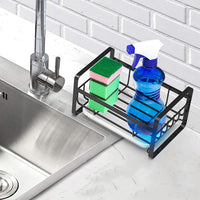 Kitchen Sink Brush Sponge Holder with Drain Tray Black