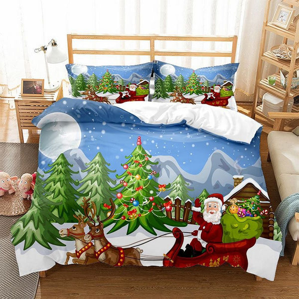 3pcs Christmas Bedding Set Printed Christmas Bedding Set for Double Bed Style 2