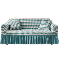 Seersucker Sofa Cover with Skirt Stretch Anti-dirty Slipcovers Blue