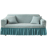 Seersucker Sofa Cover with Skirt Stretch Anti-dirty Slipcovers Blue