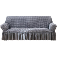 Seersucker Sofa Cover with Skirt Stretch Anti-dirty Slipcovers Grey