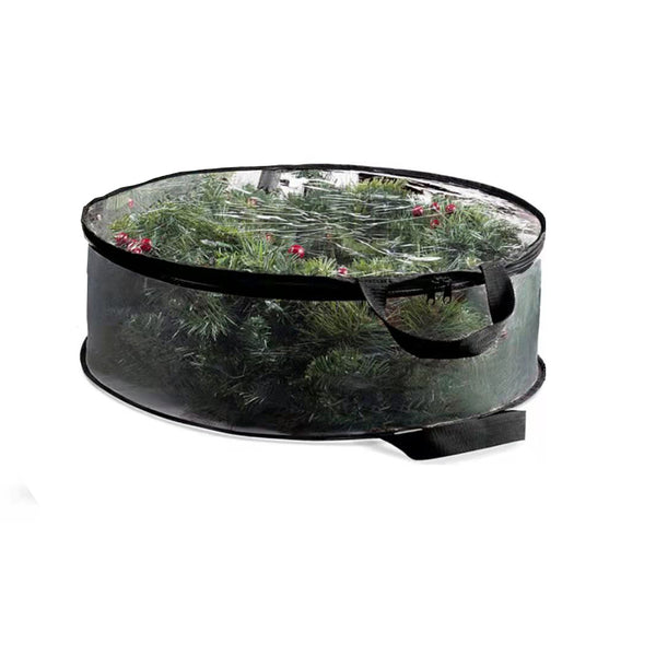 Round Transparent Christmas Wreath Packaging Bag Organizer 61 x 20cm Black