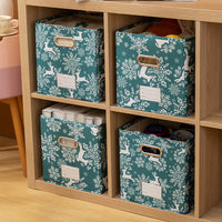 Stackable Storage Box Container Tote Cube Organizer Christmas Green Style