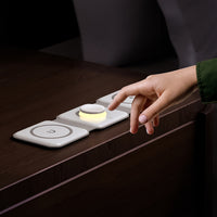 3 in 1 Foldable Magnetic Qi Wireless Charger with Night Light Fast Charging Dock Station for iPhone Apple Watch Airpods White