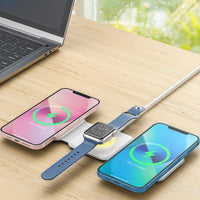 3 in 1 Foldable Magnetic Qi Wireless Charger with Night Light Fast Charging Dock Station for iPhone Apple Watch Airpods White