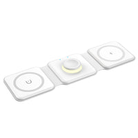 3 in 1 Foldable Magnetic Qi Wireless Charger with Night Light Fast Charging Dock Station for iPhone Apple Watch Airpods White