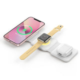 3 in 1 Foldable Magnetic Qi Wireless Charger with Night Light Fast Charging Dock Station for iPhone Apple Watch Airpods White