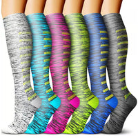6 Pairs Set Compression Socks Knee High Nylon Stocking Leg Support Socks for Men and Women European size 34-39 -Style 4