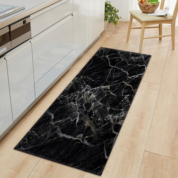 FancyGrab Marble Style Home Non-Slip Kitchen Floor Mat Bedroom Entrance Doormat Black