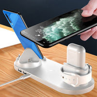 6 in 1 Wireless Charger Dock Charging Station For iPhone Samsung Apple Watch -White