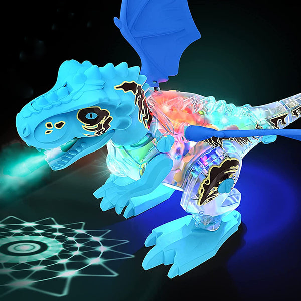 Kids Walking Spray Dinosaur Toys Electronic Dinosaur with Lighting -Blue