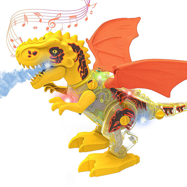 Kids Walking Spray Dinosaur Toys Electronic Dinosaur with Lighting -Yellow