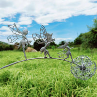 Fairies Dandelions Dance Together Outdoor Garden Statue Stainless Steel Yard Fairy Sculpture Garden Decoration-Style 1