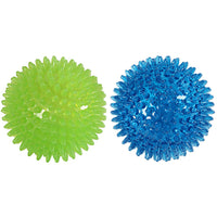 Set of 2 Pcs Pet Dog Squeaky Toys Spiky Dog Balls Cleaning Teeth Chewing Toys -Blue and Green