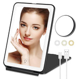 Touch Screen Makeup Mirror with 10X Magnifying Round Mirror USB Rechargeable Cosmetic Mirror Portable Make Up Mirrors-Black