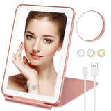 Touch Screen Makeup Mirror with 10X Magnifying Round Mirror USB Rechargeable Cosmetic Mirror Portable Make Up Mirrors-Rose Gold