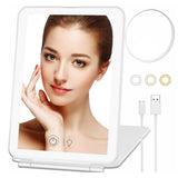 Touch Screen Makeup Mirror with 10X Magnifying Round Mirror USB Rechargeable Cosmetic Mirror Portable Make Up Mirrors-White
