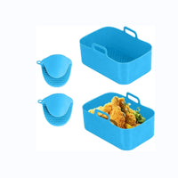 4Pcs Set Reusable Air Fryer Accessories Basket Silicone Pot for NinjaDZ201-Blue