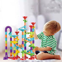 113pcs Elevator Marble Run Race Learning Toy Games Block DIY Maze Ball Track Set