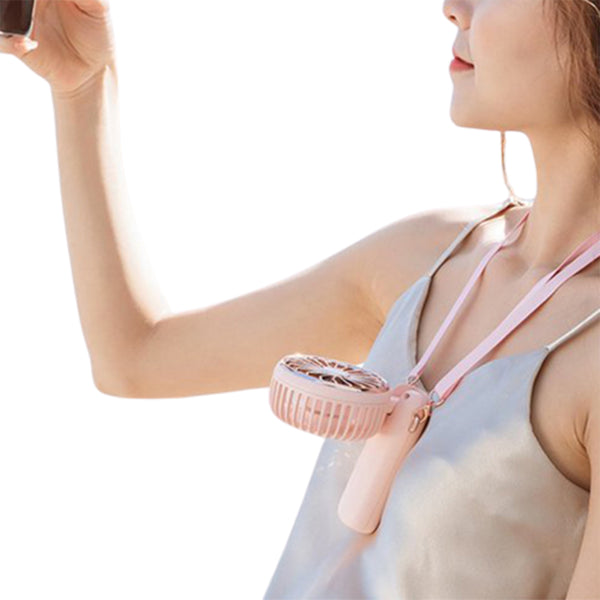 Mini Fan Speeds Adjustable Rechargeable Electric Desktop Fan Handheld Fan with Hanging Rope-Pink