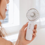 Mini Fan Speeds Adjustable Rechargeable Electric Desktop Fan Handheld Fan with Hanging Rope-White