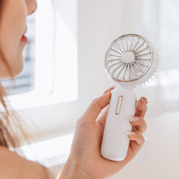 Mini Fan Speeds Adjustable Rechargeable Electric Desktop Fan Handheld Fan with Hanging Rope-White