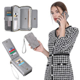 For iPhone 14 Series Women Wallet Case Flip Detachable with Card Holder Phone Cover Purse Grey