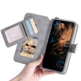 For iPhone 14 Series Women Wallet Case Flip Detachable with Card Holder Phone Cover Purse Grey