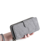 For iPhone 14 Series Women Wallet Case Flip Detachable with Card Holder Phone Cover Purse Grey