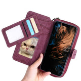For iPhone 14 Series Women Wallet Case Flip Detachable with Card Holder Phone Cover Purse Wine Red